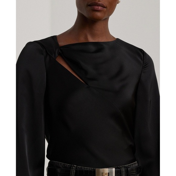 Lauren Ralph Lauren Tops - Lauren Ralph Lauren Women Old Money Satin Asymmetrical‎ Cutout Blouse Size XL